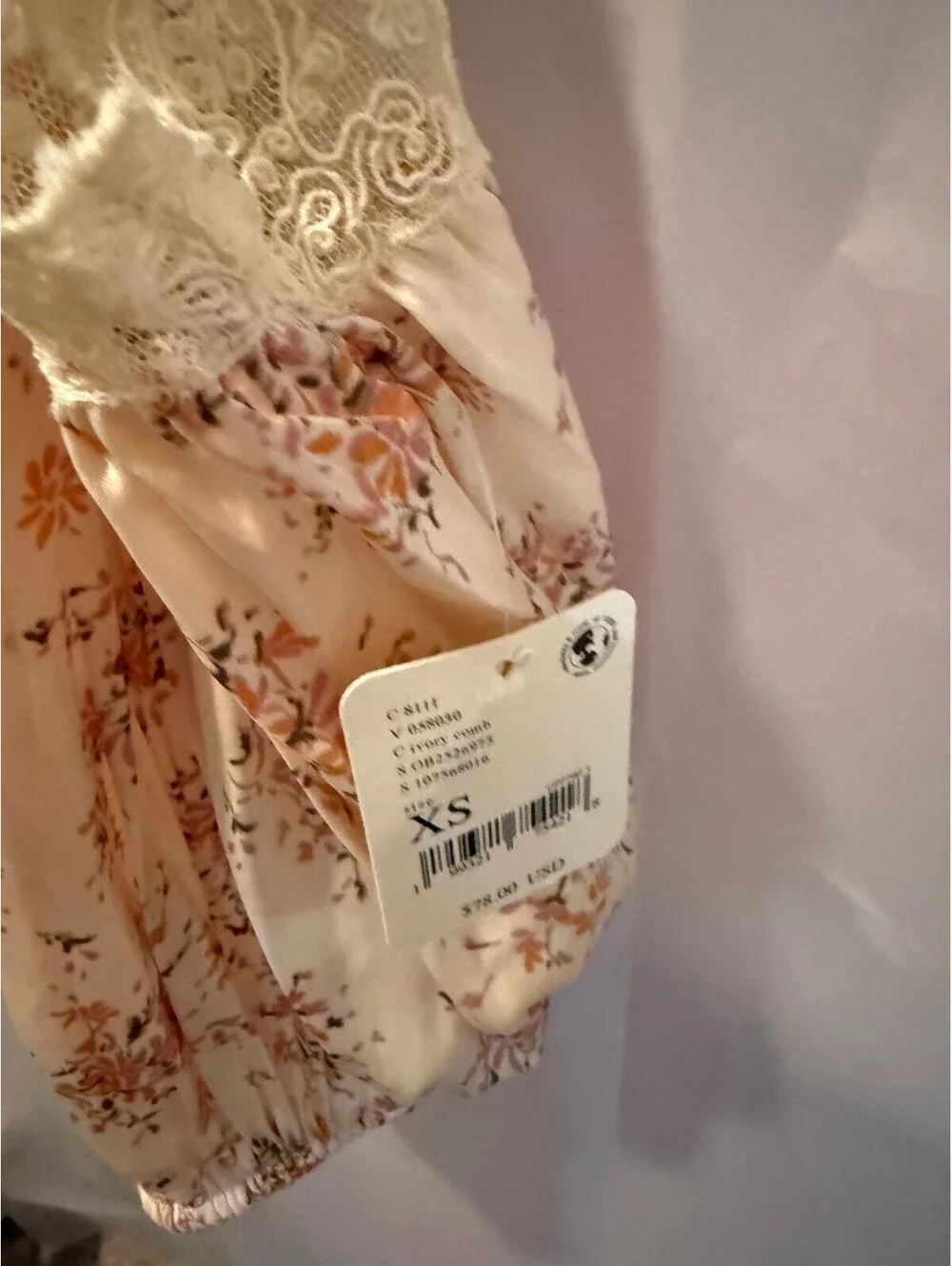 Free People Floral Lace Trim Cami Top XS NWT